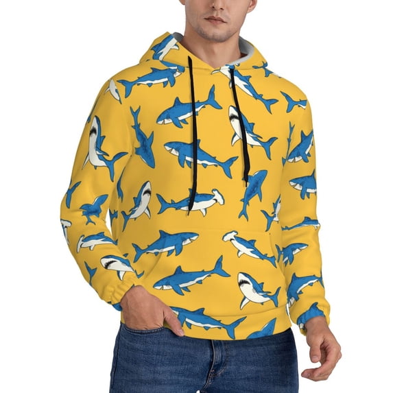KLL Shark Print Print Mens Hoodie Long Sleeve Casual Pullover Hooded Sweatshirt Fashion Drawstring Hoodies with Pocket-X-Large