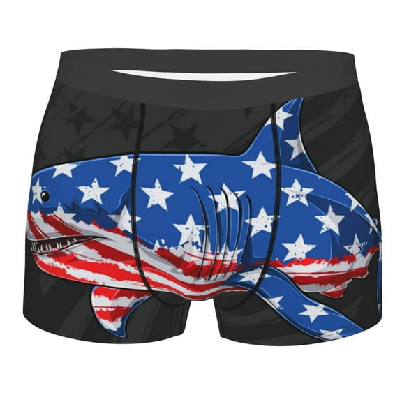 KLL Shark With USA Flag Men's Cotton Boxer Briefs Underwear-X-Large