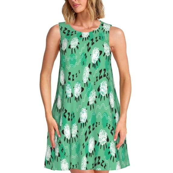 KLL Sheep Zzz Pattern Womens Summer Dresses 2025,Loose Round Neck Sleeveless Sundresses Tank Dresses with Pockets