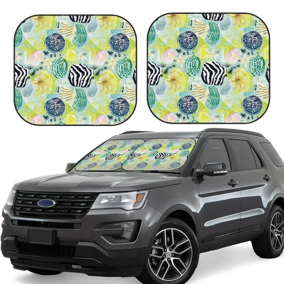 KLL Shell Clam Windshield Sun Shade 2-Piece Foldable Car Front Window Sunshade for Most Sedans SUV Truck-