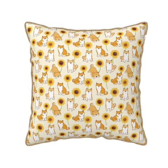 KLL Shiba Inu Sunflower Decorative Throw Pillow Covers Velvet Soft for Couch Sofa Bedroom Living Room Outdoor (No pillow core)-