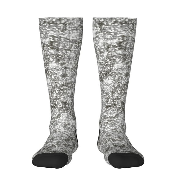 KLL Silver Glitter Print Cool Socks Men's Women's Crew Socks Funny Crazy Novelty Stockings