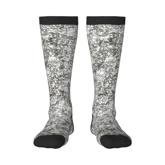 KLL Silver Glitter Print Cool Socks Men's Women's Crew Socks Funny Crazy Novelty Stockings