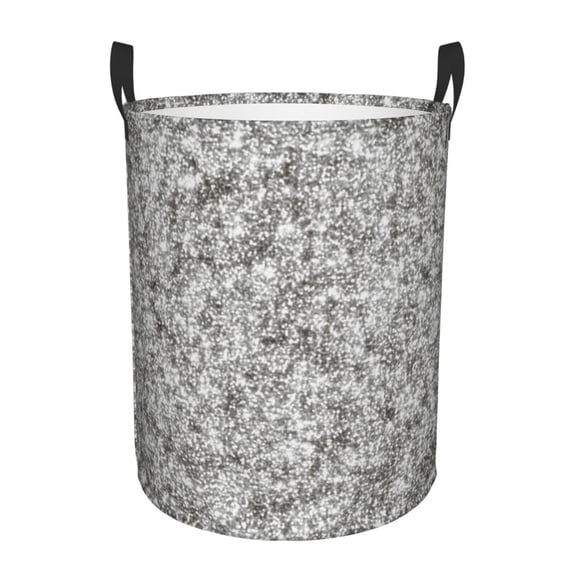 KLL Silver Glitter Waterproof Foldable Laundry Hamper Bucket with Handles for Storage Bin,Kids Room,Home Organizer (Medium )
