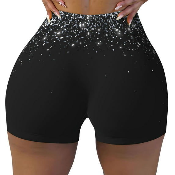 KLL Silver Glitter1 Pattern Workout Shorts for Women Scrunch Short Gym Yoga Running Sport Active Exercise Fitness Shorts
