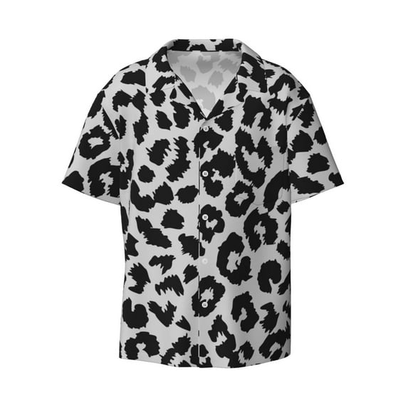 KLL Similar To Leopard Print Print Men's Shirt Short Sleeve Button Down Summer Cuba Beach Shirts- Small