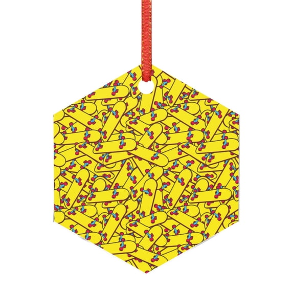 KLL Skateboard Pattern Acrylic Christmas Ornaments,1 PCS Xmas Tree Decor with Ribbon 3" Christmas Décor Christmas Pendant for Hanging on Tree & Party Favors-Hexagon