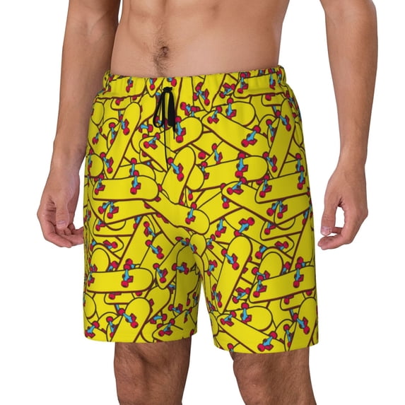 KLL Skateboard for Mens Swim Trunks Quick Dry Swim Shorts with Built-in Compression Liner Funny Swimwear Bathing Suits-3X-Large