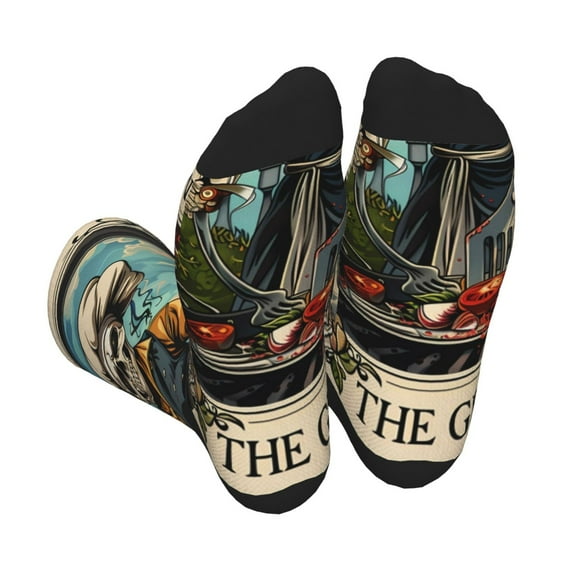 KLL Skeleton Chef BBQ Scene Print Cool Socks Men's Women's Crew Socks Funny Crazy Novelty Stockings