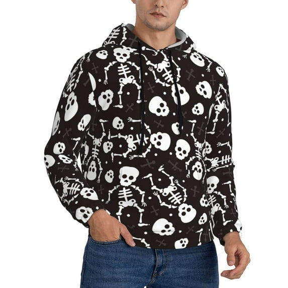 KLL Skeleton Print Mens Hoodie Long Sleeve Casual Pullover Hooded Sweatshirt Fashion Drawstring Hoodies with Pocket-X-Large