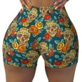 thumbnail image 1 of KLL Skull And Flowers Pattern Workout Shorts for Women Scrunch Short Gym Yoga Running Sport Active Exercise Fitness Shorts, 1 of 5