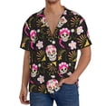 thumbnail image 1 of KLL Skull Daisy Print Men's Shirt Short Sleeve Button Down Summer Cuba Beach Shirts- 3X-Large, 1 of 5