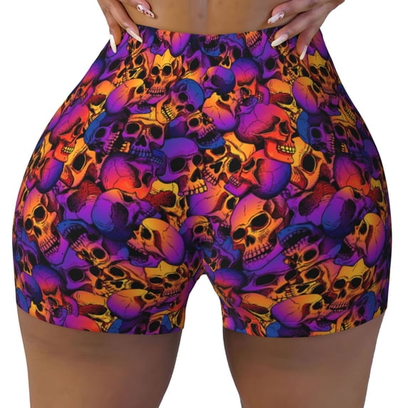 KLL Skull Pattern Workout Shorts for Women Scrunch Short Gym Yoga Running Sport Active Exercise Fitness Shorts