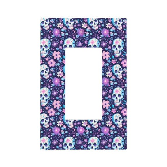 KLL Skull Purple Flower Pattern Electrical Outlet Covers, 3" x 5" 1 Pack Electric Receptacle Plug Covers for Decorator Receptacle Outlet & Switch-Style U
