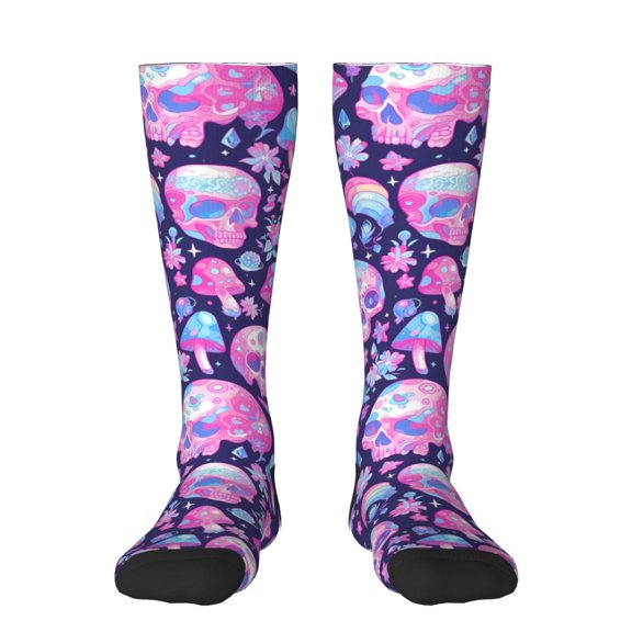 KLL Skull Rainbow Mushroom Print Cool Socks Men's Women's Crew Socks Funny Crazy Novelty Stockings