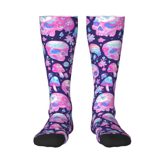 KLL Skull Rainbow Mushroom Print Cool Socks Men's Women's Crew Socks Funny Crazy Novelty Stockings