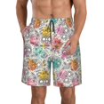 thumbnail image 1 of KLL Skull and Flowers Men's Casual Summer Beach Shorts Hawaiian Shorts with Pockets-Large, 1 of 5