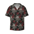 thumbnail image 1 of KLL Skull and Red Roses Print Men's Shirt Short Sleeve Button Down Summer Cuba Beach Shirts- 3X-Large, 1 of 7