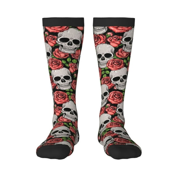 KLL Skull and Roses Print Cool Socks Men's Women's Crew Socks Funny Crazy Novelty Stockings