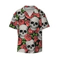 thumbnail image 1 of KLL Skull and Roses Print Men's Shirt Short Sleeve Button Down Summer Cuba Beach Shirts- Large, 1 of 7