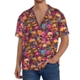 thumbnail image 1 of KLL Skull blue daisy flower Print Men's Shirt Short Sleeve Button Down Summer Cuba Beach Shirts- Medium, 1 of 5