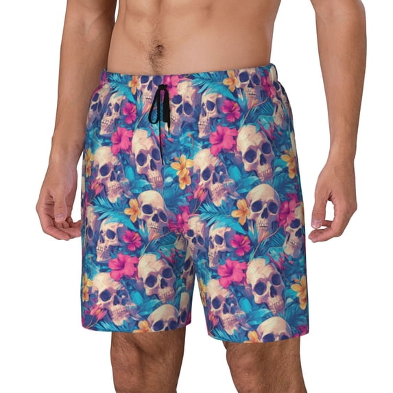 KLL Skull blue leaf for Mens Swim Trunks Quick Dry Swim Shorts with Built-in Compression Liner Funny Swimwear Bathing Suits-XX-Large