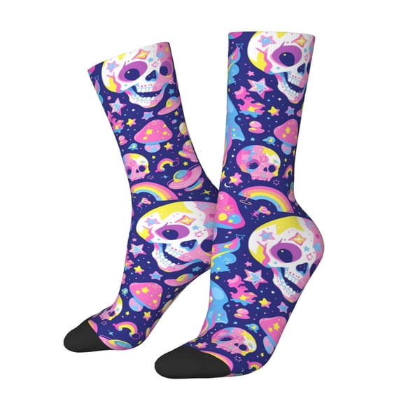 KLL Skull colorful mushroom Print Cool Socks Men's Women's Crew Socks Funny Crazy Novelty Stockings