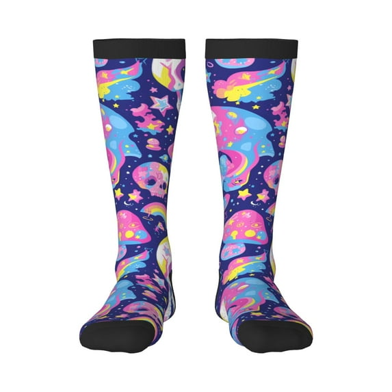 KLL Skull colorful mushroom Print Cool Socks Men's Women's Crew Socks Funny Crazy Novelty Stockings