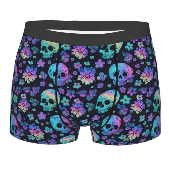 KLL Skull flower cute Men's Cotton Boxer Briefs Underwear-Small