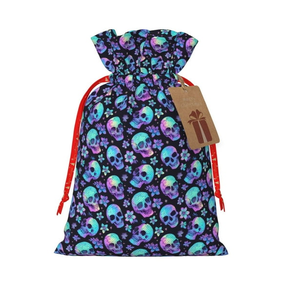 KLL Skull flower tie dye for Christmas Gift Bag,Holiday Bags for Gifts Christmas Bags & Drawstring Gift Pouch Reusable Holiday Gift Bags & Party Favor Bags (1 PCS)-Small
