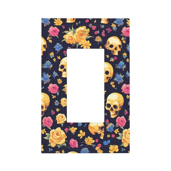 KLL Skull gold flower Pattern Electrical Outlet Covers, 3" x 5" 1 Pack Electric Receptacle Plug Covers for Decorator Receptacle Outlet & Switch-Style U