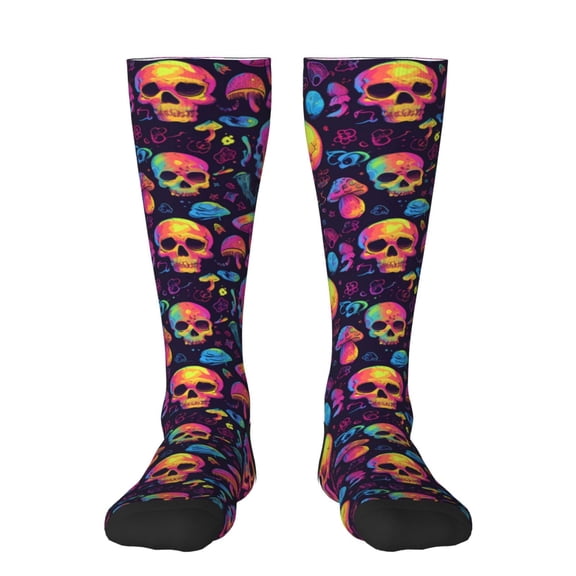 KLL Skull mushroom Print Cool Socks Men's Women's Crew Socks Funny Crazy Novelty Stockings