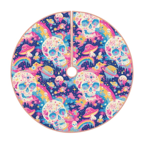KLL Skull rainbow color space Christmas Tree Skirt 30" ,Party Decorations Farmhouse for Christmas Decorations Holiday Party