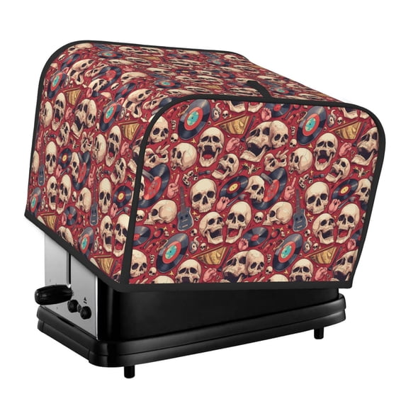 KLL Skull record Guitar music Print 4 Slice Toaster Dust Covers Kitchen Small Appliance Cover with 2 Pockets,Can hold Jam Spreader Knife & Toaster Tongs (12.4 x 10.6 x 8.2)