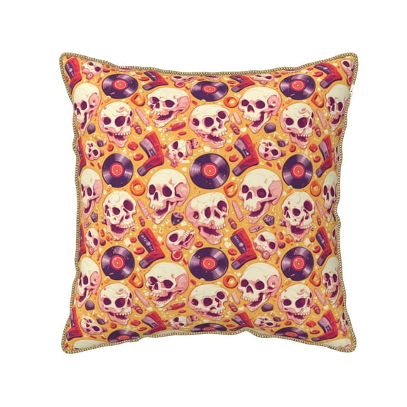 KLL Skull rock record Decorative Throw Pillow Covers Velvet Soft for Couch Sofa Bedroom Living Room Outdoor (No pillow core)- 20"x20"