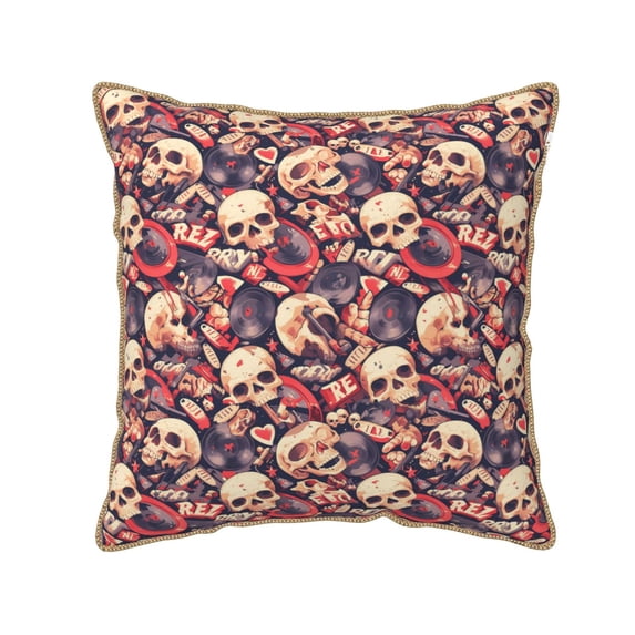 KLL Skull rock record artist Decorative Throw Pillow Covers Velvet Soft for Couch Sofa Bedroom Living Room Outdoor (No pillow core)- 18"x18"