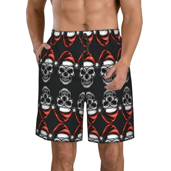 KLL Skull santa hat Men's Casual Summer Beach Shorts Hawaiian Shorts with Pockets-X-Large
