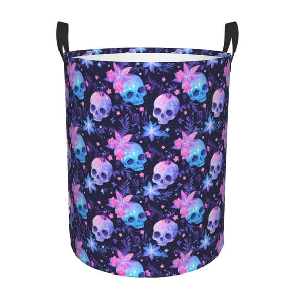 KLL Skull starry sky flower leaf Waterproof Foldable Laundry Hamper Bucket with Handles for Storage Bin,Kids Room,Home Organizer (Medium )