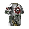 thumbnail image 1 of KLL Skulls Roses Print Men's Shirt Short Sleeve Button Down Summer Cuba Beach Shirts- Large, 1 of 7