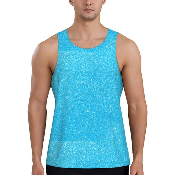 KLL Sky Blue Glitter Print Men's Muscle Gym Workout Stringer Tank Tops Bodybuilding Fitness T-Shirts Tank Tops Men-4X-Large