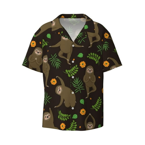KLL Sloth Doing Yoga Print Men's Shirt Short Sleeve Button Down Summer Cuba Beach Shirts- 3X-Large