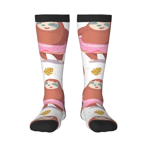 KLL Sloth with Donuts1 Print Cool Socks Men's Women's Crew Socks Funny Crazy Novelty Stockings