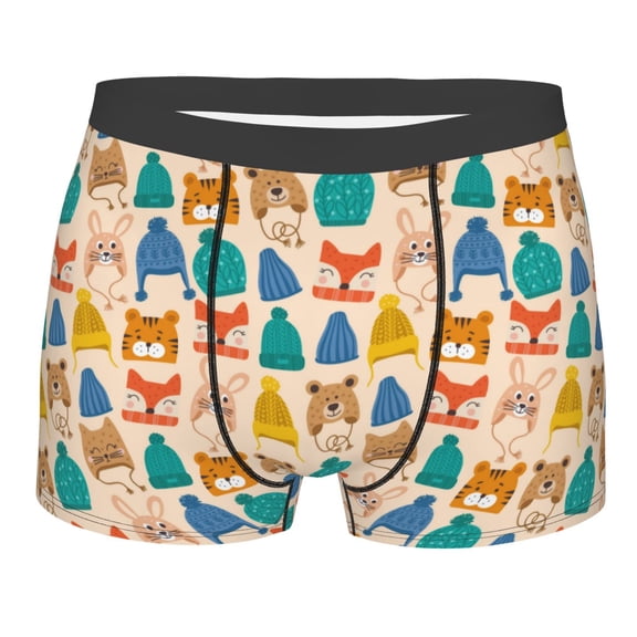 KLL Small Animals with Knit Hat Pattern Men's Cotton Boxer Briefs Underwear-Medium