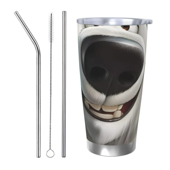 KLL Smiling Polar Bear Print 40oz Stainless Steel Insulated Car Cup with Spillproof Lid - Keep Your Drink Hot or Cold on the Go-Straw Three-piece Set