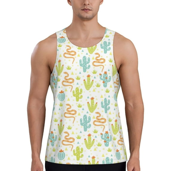 KLL Snake And Cactus Print Men's Muscle Gym Workout Stringer Tank Tops Bodybuilding Fitness T-Shirts Tank Tops Men-3X-Large