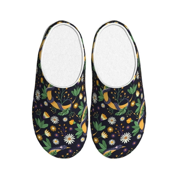KLL Snake And Flower Pattern Adult Unisex Cozy Slippers,Fuzzy Slip-on Slippers TPR Sole Slippers Comfort Plush Home Footwear for Indoor & Outdoor-35/36