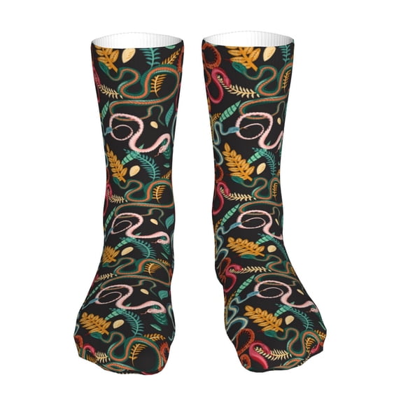 KLL Snake And Flower Print Womens Crew Socks Athletic Middle Tube Long Socks Novelty Socks Gifts For Men