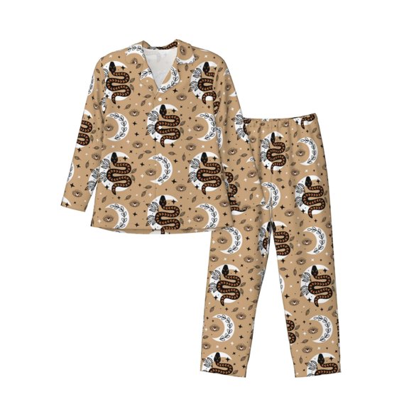 KLL Snake And Flower Sleepwear Mens Flannel Pajamas,Long Cotton Pj Set