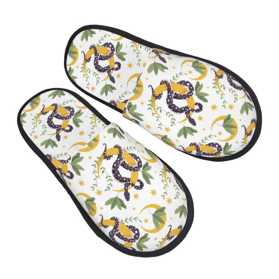 KLL Snake And Moon Slippers for Women Men House Slip on Indoor Outdoor Bedroom Furry Fleece Lined Ladies Comfy Anti-Skid Rubber Hard Sole-Large