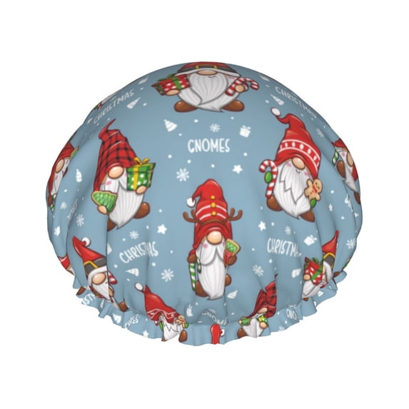 KLL Snowflake Christmas gnome Pattern Shower Cap & Bath Cap for Women,Reversible Oversized Waterproof Shower Caps for all Hair Lengths,Elastic Reusable Bathing Hair Cap